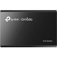 Black TP-Link Omada PoE splitter with white logo and text on top surface.