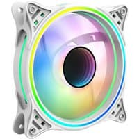 White VIDA Infinity 120mm processor fan with RGB lighting and circular design.