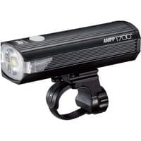 Black Cateye AMPP 1700 lumens USB rechargeable bike light with ribbed casing and adjustable handlebar mount.