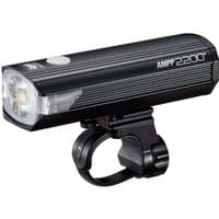 Black Cateye AMPP 2200 lumens USB rechargeable bike light with ribbed casing and adjustable mounting bracket.