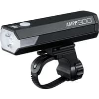 Black Cateye Ampp 900 front bike light with dual LEDs, rectangular design, and handlebar mount.