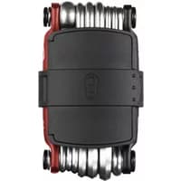 Compact Crankbrothers M20 multi-tool in matte red with black casing, featuring multiple silver tool attachments.