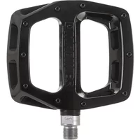 Black DMR V12 flat pedal with wide platform, durable metal body, and textured surface for grip.