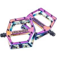 DMR Vault Lacon Pedal Signature with rainbow metallic finish, hexagonal shape, and multiple grip pins.