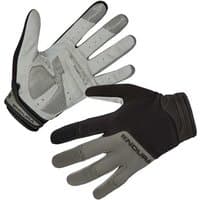 Gray and black Endura Hummvee Plus long finger cycling gloves with padded palms and breathable mesh panels.