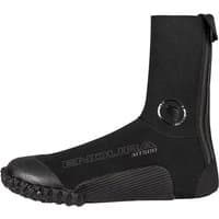 Black Endura MT500 MTB cycling overshoes with reinforced sole, high ankle design, and reflective logo detailing.