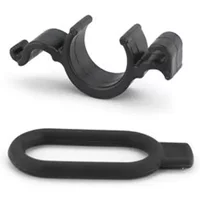 Black Exposure Boost R Saddle Rail Bracket with circular clamp and elongated oval attachment.