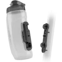 Clear Fidlock TWIST 590ml bottle with black magnetic bike base mount, curved design, and flip-top lid.