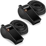 Black Fya sports whistle with lanyard, sleek design, suitable for coaches and referees, set of two.