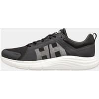 Black Helly Hansen men’s marine shoes with mesh upper, white sole, and large HH logo on side.