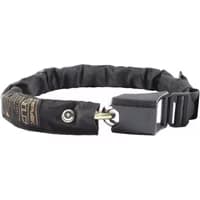 Black Hiplok Gold chain lock with durable fabric cover, secure buckle, and keyhole for bicycle security.