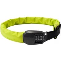 Neon yellow Hiplok Spin wearable chain lock with black combination lock and adjustable strap.