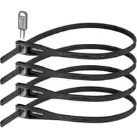 Black Hiplok Z-Lok Armoured Reusable Ties, 40cm, pack of 4, with locking mechanism and key, sleek and durable design.