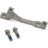 Silver Hope Tech disc brake mount with two bolts, curved design, and post-to-post adapter for 200mm to 220mm rotors.