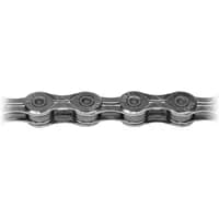 Silver KMC X10 EL 10-speed bike chain with 114 links, featuring hollow pins and plates for lightweight performance.