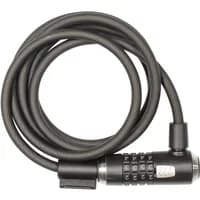 Black Kryptonite cable lock with resettable combination, 10 mm thick, 180 cm long, coiled with numbered dial.