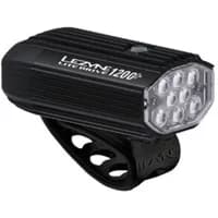 Satin black Lezyne Lite Drive 1200+ front light with ribbed casing and multiple LED bulbs.