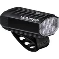 Satin black Lezyne Micro Drive 800+ front light with ribbed casing and multiple LED bulbs on a rubber mount.