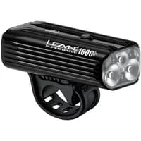 Black Lezyne Super Drive 1800+ bike front light with three LED bulbs and adjustable handlebar mount.
