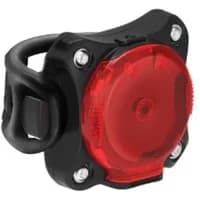 Black Lezyne Zecto Drive 200+ rear bike light with red lens and four silver screws in a compact, rounded square design.