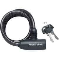 Black Master Lock cable key lock, 8mm thick, 1.8m long, with two silver keys.