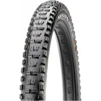 Black Maxxis Minion DHR II+ MTB tyre with aggressive tread pattern, folding design, and tubeless ready features.