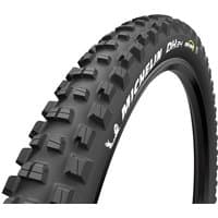 Michelin DH 34 Bike Park 27.5" tyre with aggressive tread pattern and bold white branding on the sidewall.