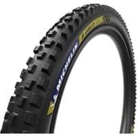 Black Michelin E-Wild Racing Line Rear 27.5" tyre with knobby tread and yellow sidewall branding.