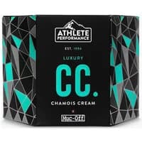 Black Muc-Off Luxury Chamois Cream box with teal geometric patterns and bold white text.