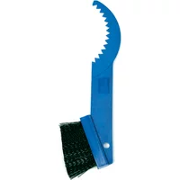 Blue Park Tool GSC-1 gear clean brush with curved toothed end and black bristles.