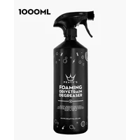 Black Peaty's Foaming Drivetrain Degreaser Bottle 1L with spray nozzle and white text, featuring crown logo.