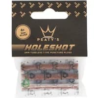 "Peaty's Holeshot Tubeless Puncture Plugger Refill Pack with six 1.5mm brown plugs in clear packaging with black label"