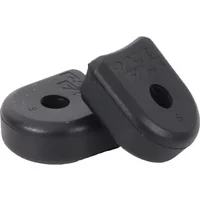 Black Race Face crank boots, alloy pair with rounded edges and central hole for bike crank protection.