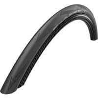 Black Schwalbe One RaceGuard 700c road tyre with sleek tread pattern and folding design.