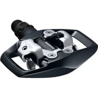 Black Shimano ED500 SPD pedal with silver accents, light action design, and durable construction.