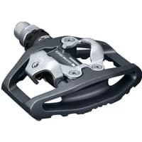 Black Shimano PD-EH500 SPD road pedal with dual-sided design, silver clip mechanism, and textured platform.