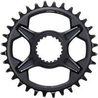 Black Shimano SM-CRM85 Deore XT 12-speed chainring with 32 teeth and sleek, angular design.