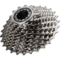 Shimano Tiagra HG500 10 Speed Cassette, 12-28T, silver steel sprockets with black core and ridged design.