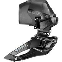 Black SRAM FORCE AXS E1 front derailleur with braze-on mount, angular design, and silver SRAM logo.