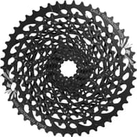 Black SRAM GX Eagle XG-1275 12-speed cassette with 10-50T range, intricate gear pattern, and durable steel construction.
