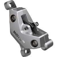 Silver SRAM Motive Ultimate Disc Brake with two mounting holes and visible brake pads.