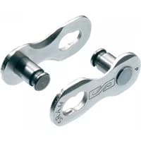 Silver SRAM Powerlink 8-speed bike chain connector with oval holes and engraved logo.
