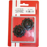 SRAM black rear derailleur pulley kit X0 2008-2011, two toothed wheels in clear packaging with red backing.