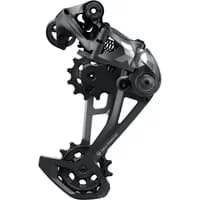 Sram X01 Eagle Max 12 Speed 52T Rear Derailleur, sleek black and gray design with large pulley wheels.