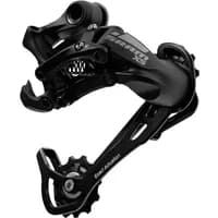 Black SRAM X5 rear derailleur with 8/9 speed compatibility, featuring a sleek design and visible tension spring.