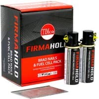 TIMCO Firmahold pack with angled galvanised brad nails and two fuel cells, red and black box design.