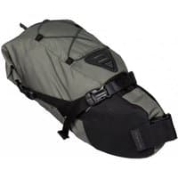 Green Topeak BackLoader Seat Pack, 10 Litre, with black straps, buckle closure, and triangular logo patch.