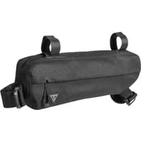 Black Topeak Midloader frame bag with textured fabric, two adjustable straps, and a zippered compartment.