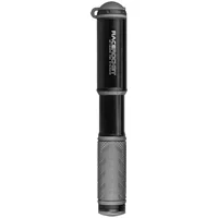 Black Topeak Race Rocket mini pump with silver grip and compact design.