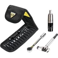 Topeak Ratchet Rocket Lite NTX+ Tool Kit with black case, ratchet, bits, and torque wrench.
